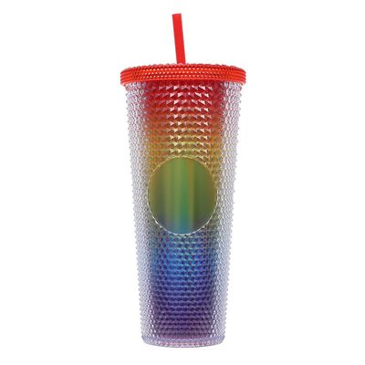 Tumbler con tapas de paja Tumbler con tapas y pajitas Tumbler rosa con pajita Taza texturizada de plástico sin BPA Tumblers de doble pared para café helado Bebidas frías o agua 24 oz