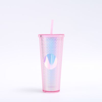Tumbler de plástico de doble pared con tapa de paja para personalización de bricolaje Café helado Agua libre de BPA