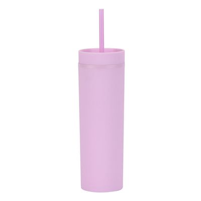 Vaso delgado de plástico de 16 oz con tapa y pajita, paquete de 4 unidades, con aislamiento de doble pared, sin BPA, acrílico mate, reutilizable, para fiestas