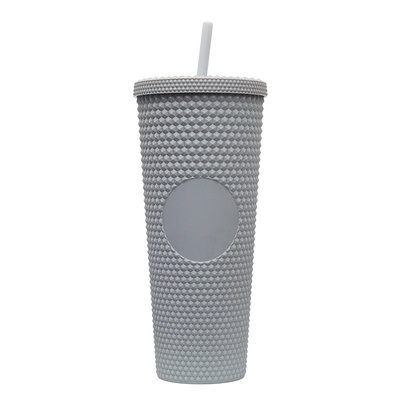 24 oz de aislamiento de doble pared con tablillas de diamantes Durian Piña de plástico mate negro con tablillas de café con tapa de paja de moda