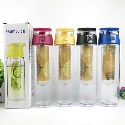 800 ml 700 ml Capa superior de plástico para infusión de frutas Botella de agua Tritán Botella de jugo de frutas de plástico con cartucho de infusión Extremadamente resistente a los impactos