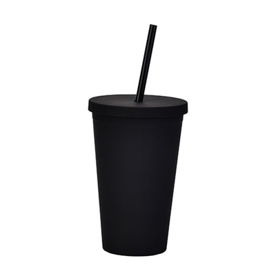 Copo de plástico Boba personalizado negro mate de plástico ligero con tapa y paja Construcción de doble pared 100% libre de BPA