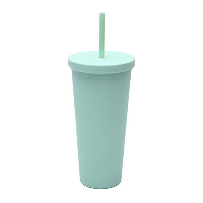 Boca ancha de pared única 24 onzas de plástico tumblers claros de plástico personalizado tumbler tazas a granel con paja y tapa tamaño estándar recipiente amigable