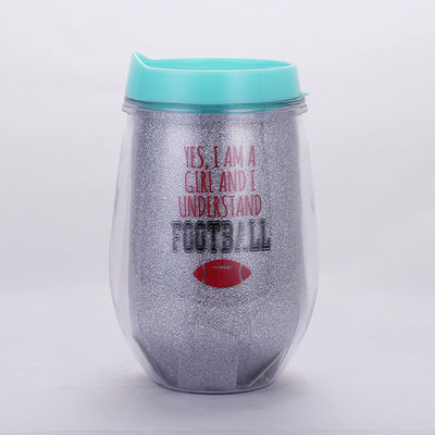 300 ml Taza de plástico de doble capa en forma de huevo con paja en forma de U Viene con paja para brillo de PET