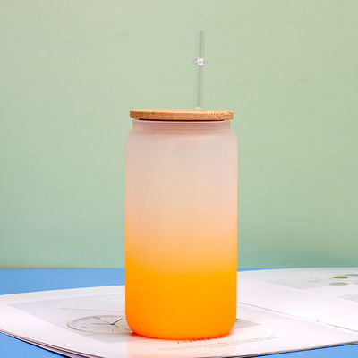 16 oz Glitter Iridescent Glass Water Tumbler botella de vidrio de beber con tapa de bambú para el café helado jugo de cerveza soda