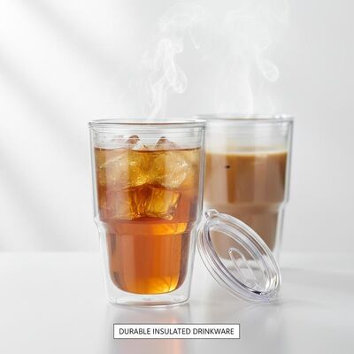 Clear plastic tumbler double wall insulated reusable drinkware ideal for beverages cold and hot liquids durable design