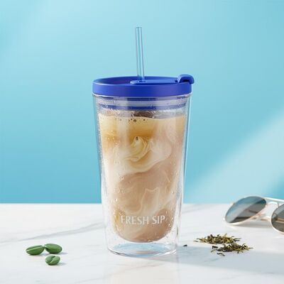 Copo aislado de doble pared de plástico reutilizable adecuado para el café, el té y las actividades al aire libre